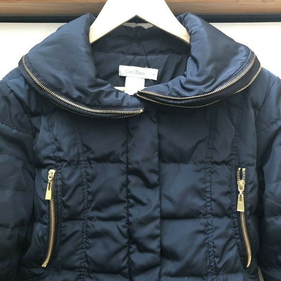 Costa Blanca Puffer Jacket Gold Zipper Accent Navy Color EUC - Picture 3 of 10